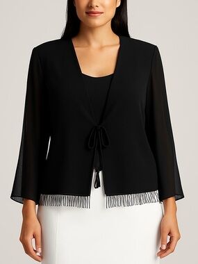 R & M Richards Dressy Jacket Black Beaded Size 16